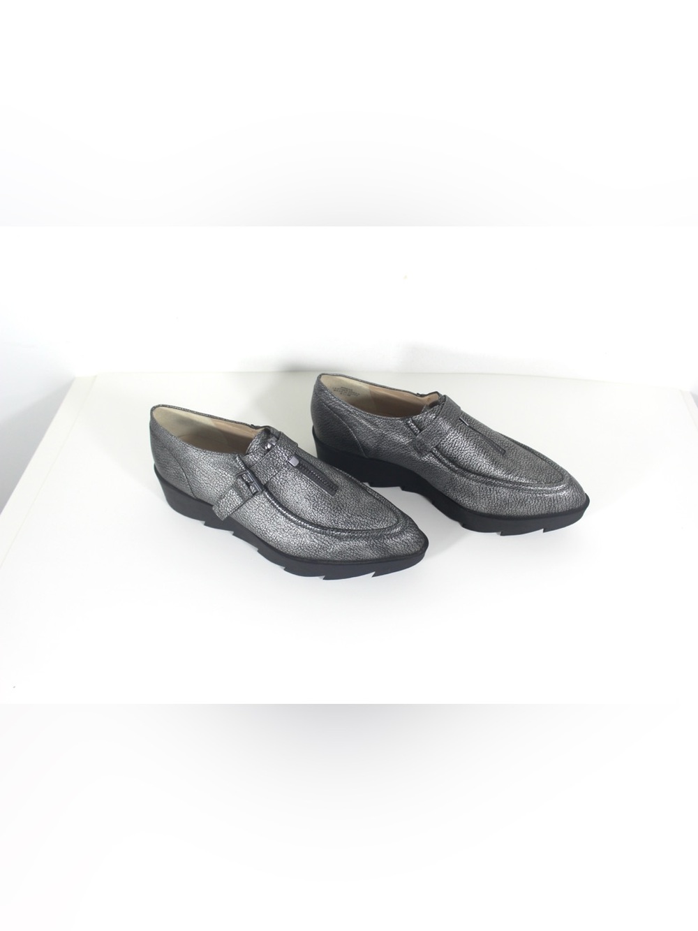 WILLIAM RAST Dee Wedge Leather Oxford Platform Zip Front Modern Silver ShoesREAD